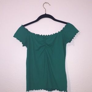 Off the shoulder green top